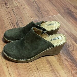 Born Dark Green Suede Wedge Mules